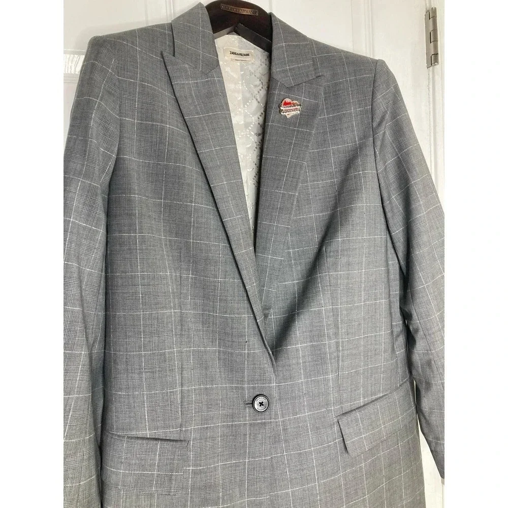 Zadig & Voltaire Viva Check virgin wool Blazer sz 10
